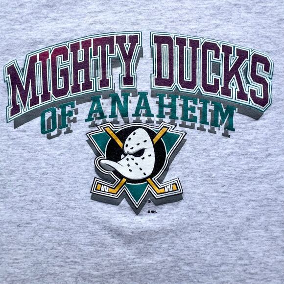 Vintage Mighty Ducks Anaheim Logo 7 Gray T Shirt Baby Tee Yth XL Hockey NHL 90s - Picture 3 of 10